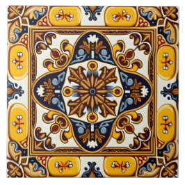 Rustic Gult Navy Blue Spain Majolica Kakelplatta