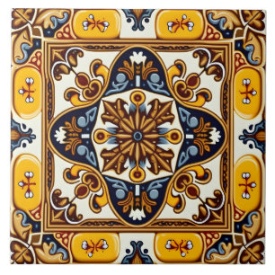 Rustic Gult Navy Blue Spain Majolica Kakelplatta