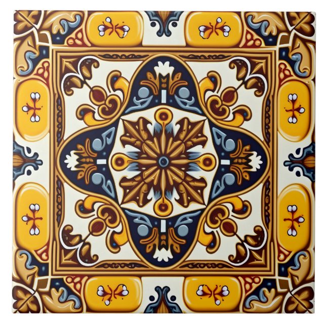 Rustic Gult Navy Blue Spain Majolica Kakelplatta (Framsidan)