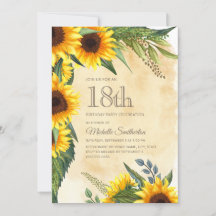 Rustic Gult Solblommor 18:e födelsedagen