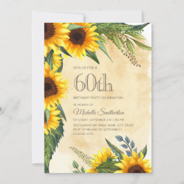 Rustic Gult Solblommor 60:e födelsedagen Inbjudningar