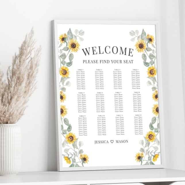 Rustic Gult Solblommor Bröllop Sittdiagram Poster (Skapare uppladdad)