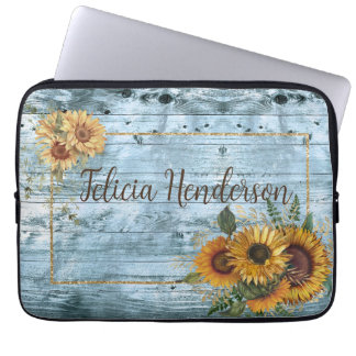 Rustic Gult Solros Namn Laptop Fodral