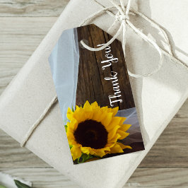 Rustic Gult Solros och Barn Wood Bröllop Presentetikett