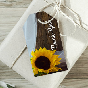 Rustic Gult Solros och Barn Wood Bröllop Presentetikett