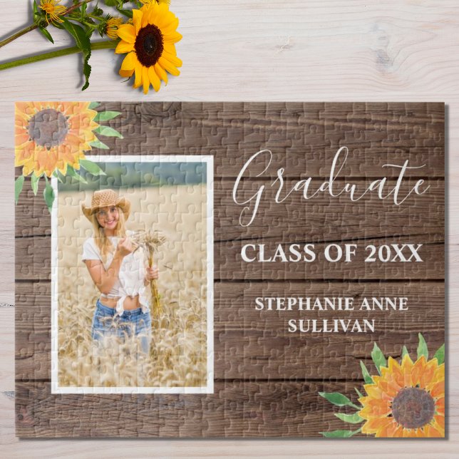 Rustic Gult Solros Wood Studenten Pussel (Skapare uppladdad)
