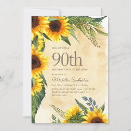 Rustic Gult Sunblommor 90:e födelsedagen Inbjudningar