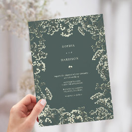 Rustic Gypsophila Peacock Grönt Fall Wedding Inbjudningar