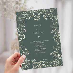Rustic Gypsophila Peacock Grönt Fall Wedding Inbjudningar