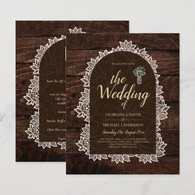 Rustic Gypsophila Snöre PHOTO WEDDING INVICATION (Fram/baksida)