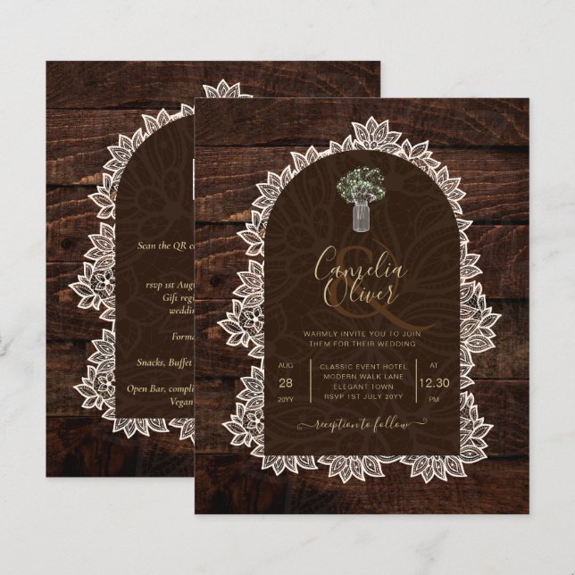 Rustic Gypsophila Snöre PHOTO WEDDING INVICATION (Fram/baksida)