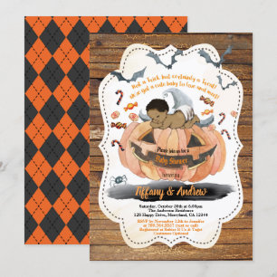 Rustic Halloween-duschpumpkindspooky i pojke Inbjudningar