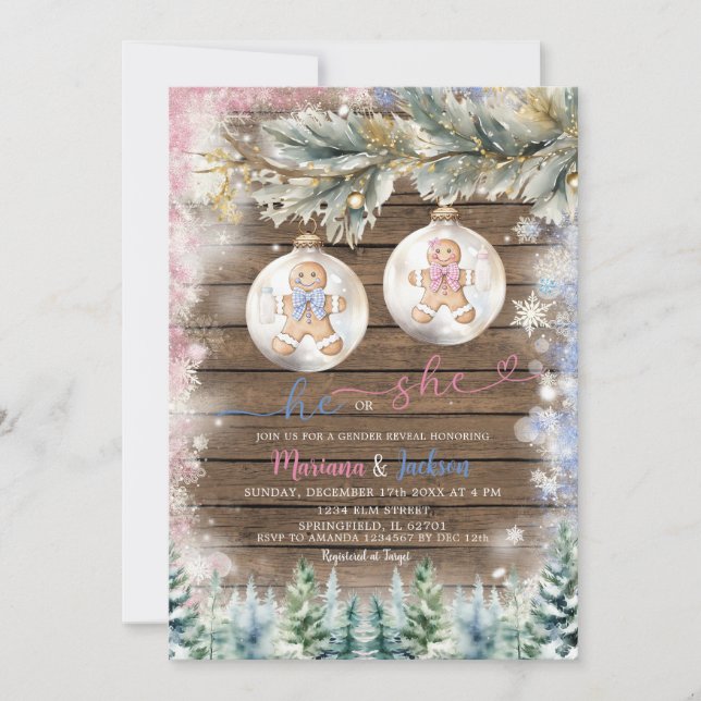 Rustic Han eller hon Cookies Gender Reveal Inbjudningar (Framsida)