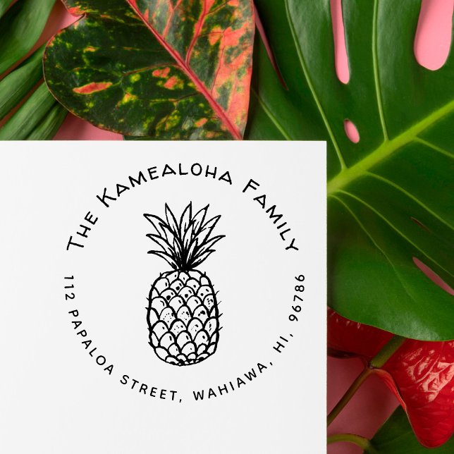 Rustic Hand-Drawn Pineapple Family Returadress Självfärgande Stämpel (Skapare uppladdad)