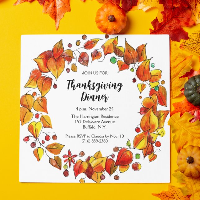 Rustic Hand-Illustrated Thanksgiving Dinner Inbjudningar (Skapare uppladdad)