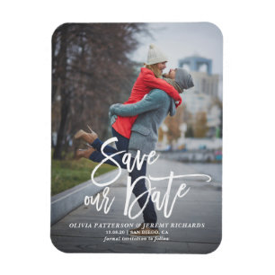 Rustic Hand Lettering Photo Spara our Date Magnet