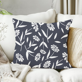 Rustic Hand plockade Flowers Navy Blue Kudde