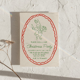 Rustic Hand plockade Grönt Red Jul Rabbit Party Inbjudningar