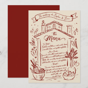 Rustic Hand plockade Italienska Bröllop Menu Red C Meny