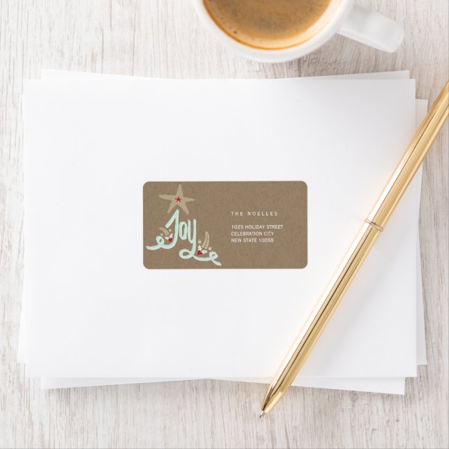 Rustic Hand plockade Joy Calligraphy Helgdag Adres Adressetikett (Insitu)