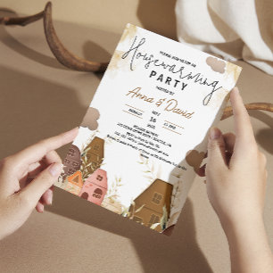 Rustic Hand Teckning Houseuppvärmning Party Inbjudningar