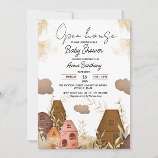 Rustic Hand Teckning Open House Baby Shower Inbjudningar