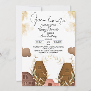 Rustic Hand Teckning Open House Baby Shower Inbjudningar
