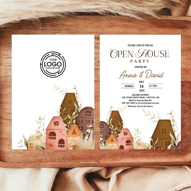 Rustic Hand Teckning Open House Business Logotyp Inbjudningar (Rustic Hand Drawing Open House Business Logo Invitation chic elegant country farmhouse new home gift)