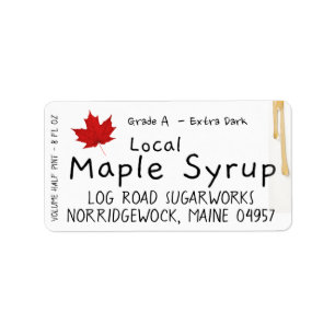 Rustic Hand tryckt Red Löv Maple Syrup Drip Jug Adressetikett