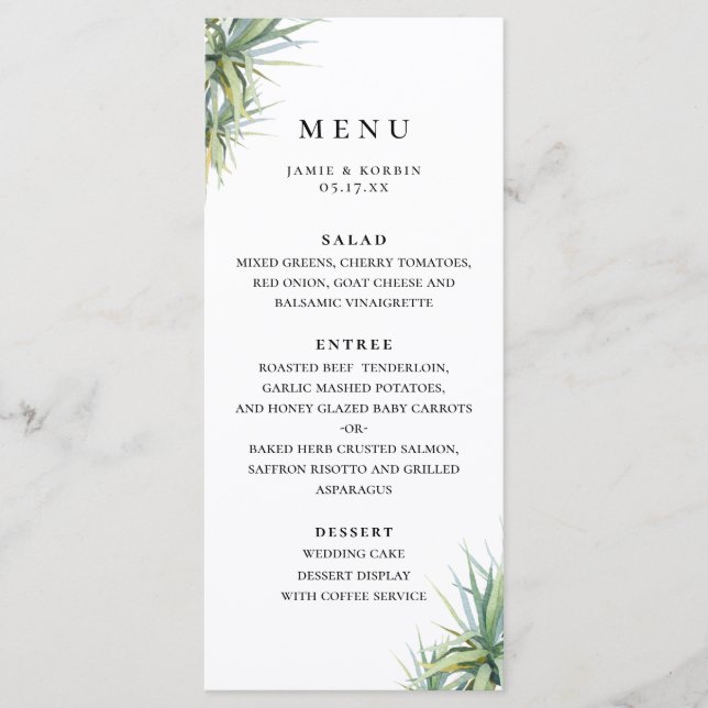 Rustic Handflatan Löv Beach Wedding Menu Meny (Framsida)