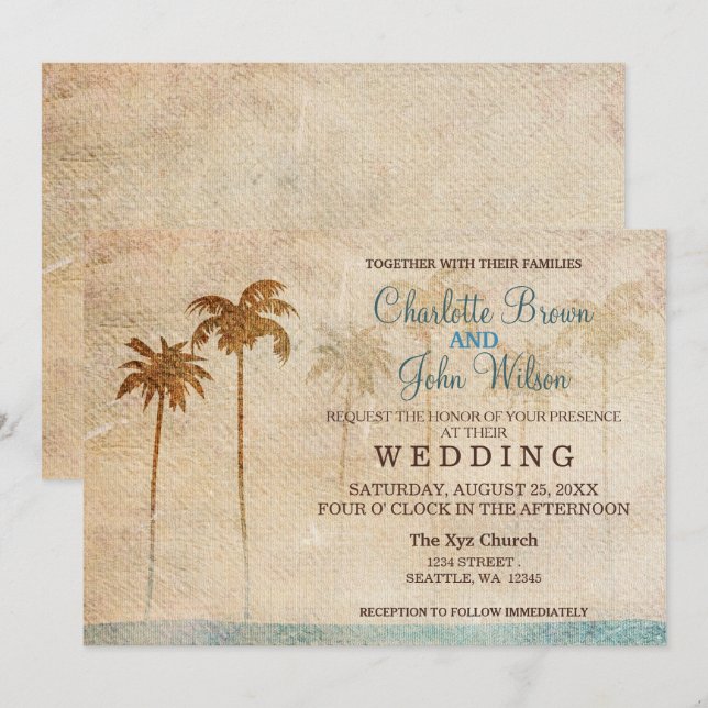 Rustic Handflatan Träd Beach Beach Wedding bjudits Inbjudningar (Fram/baksida)