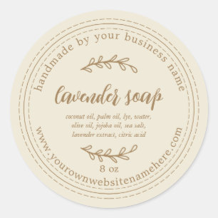 Rustic Handmade Lavender Soap Guld Antique White Runt Klistermärke
