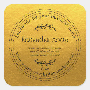 Rustic Handmade Lavender Soap Guld Fyrkantigt Klistermärke