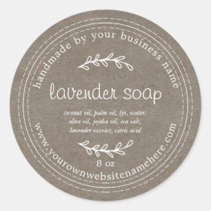 Rustic Handmade Lavender Soap Kraft Papper Runt Klistermärke