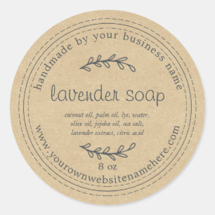 Rustic Handmade Lavender Soap Kraft Papper Runt Klistermärke