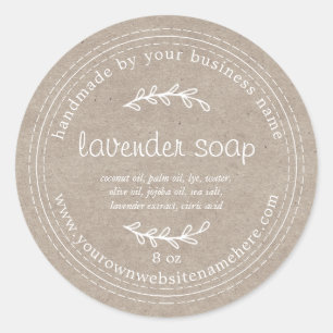 Rustic Handmade Lavender Soap Kraft Papper Runt Klistermärke
