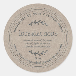 Rustic Handmade Lavender Soap Kraft Papper Runt Klistermärke