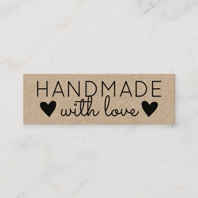 Rustic Handmade med Kärlek Black Hearts Kraft Papp Mini Visitkort (Framsida)