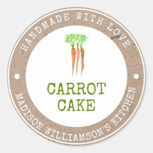 Rustic Handmade med Kärlek Carrot Cake Label Runt Klistermärke