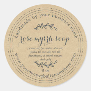 Rustic Handmade Ro Myrrh Soap Kraft Papper Runt Klistermärke