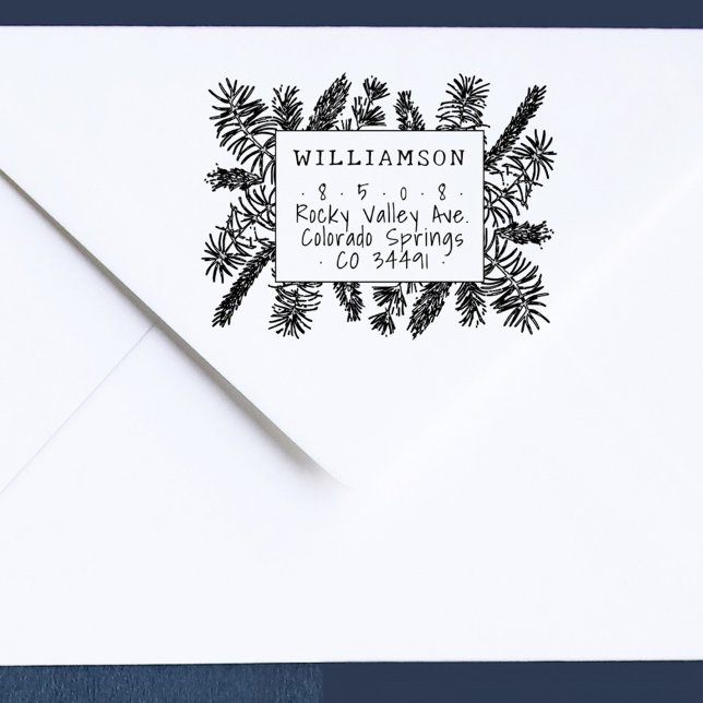 Rustic Handwrite Gräs Nål Returadress Stämpel (Rustic Pine Branches Handwritten Return Address Holiday Stamp)