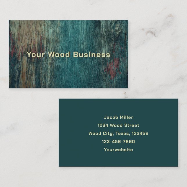 Rustic Handyman Carpenter Teal Land Wood Grain Visitkort (Fram/baksida)