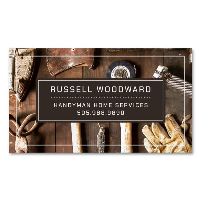 Rustic Handyman Carpenter Verktyg of Trade Magnetiska Visitkort (Framsida)