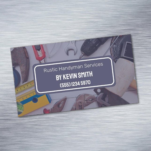 Rustic Handyman Services Magnetiska Visitkort (Rustic Handyman Services Business Card Magnets)