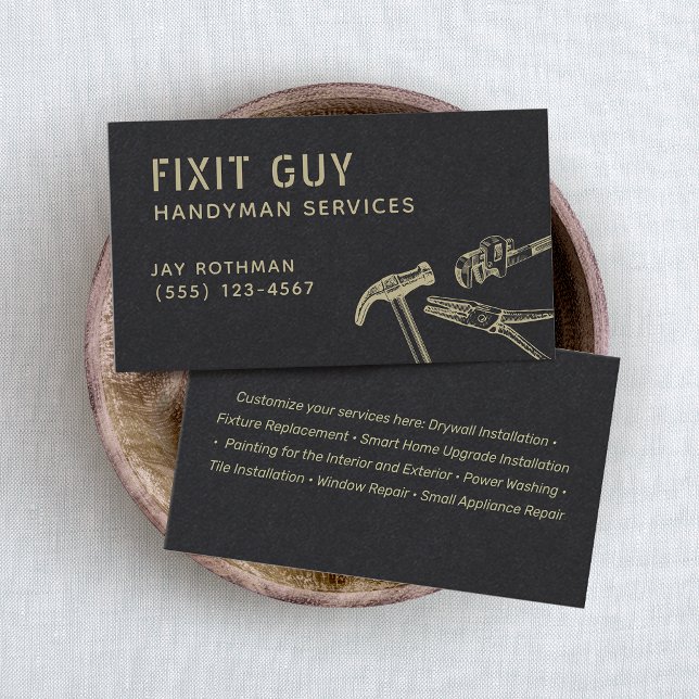 Rustic Handyman Verktyg, Bygg Visitkort (handyman tools black business cards)