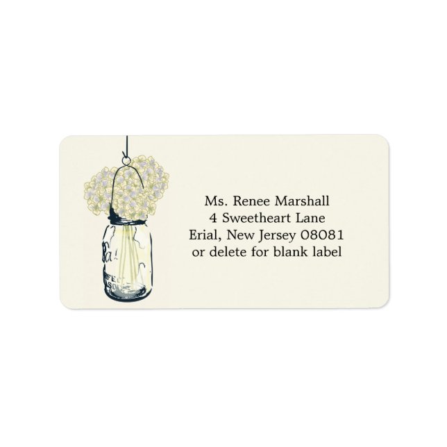 Rustic Hanging Mason Burk Hydrangeas Adressetikett (Framsidan)