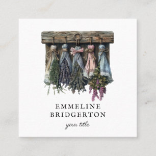 Rustic Hanging Torkade blommor Fyrkantigt Visitkort