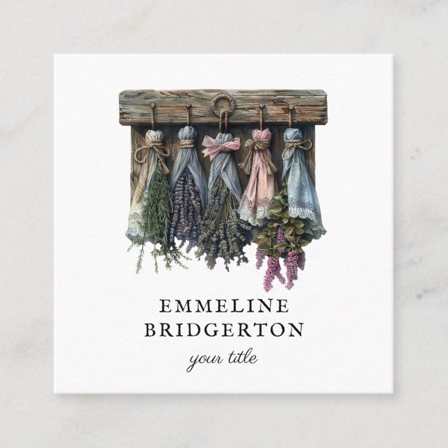 Rustic Hanging Torkade blommor Fyrkantigt Visitkort (Framsida)