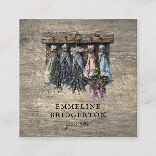 Rustic Hanging Torkade blommor Fyrkantigt Visitkort (Framsida)