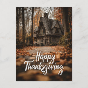 Rustic "Happy thanksgiving" med höststuga Helg Vykort